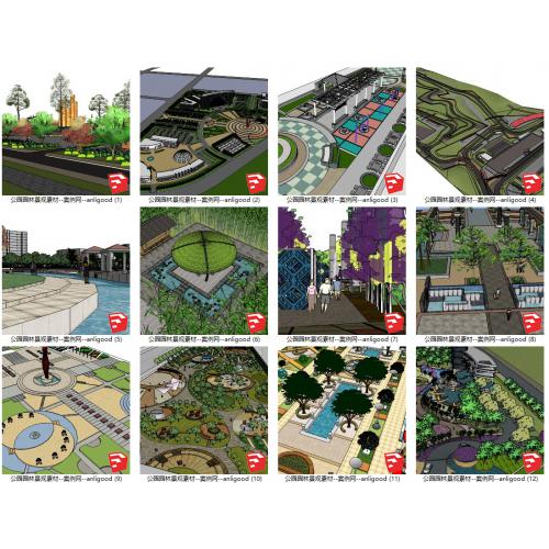 012精品园林设计素材综合sketchup模型、园区设计模型、公园设计模型、绿地设计模型，住宅区景观设计模型、景观绿化带模型、园林景观素材、绿化模型素材，sketchup精品素材模型，合计50个SKU模型，资料0.6G压缩包，有清晰缩略图快速查阅，可直接用enscape和ai_sku渲染的基础模型
