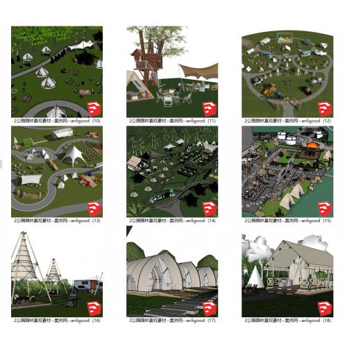 013精品园林设计素材综合sketchup模型、园区设计模型、公园设计模型、绿地设计模型，住宅区景观设计模型、景观绿化带模型、园林景观素材、绿化模型素材，sketchup精品素材模型，合计18个SKU模型，资料2.2G压缩包，有清晰缩略图快速查阅，可直接用enscape和ai_sku渲染的基础模型